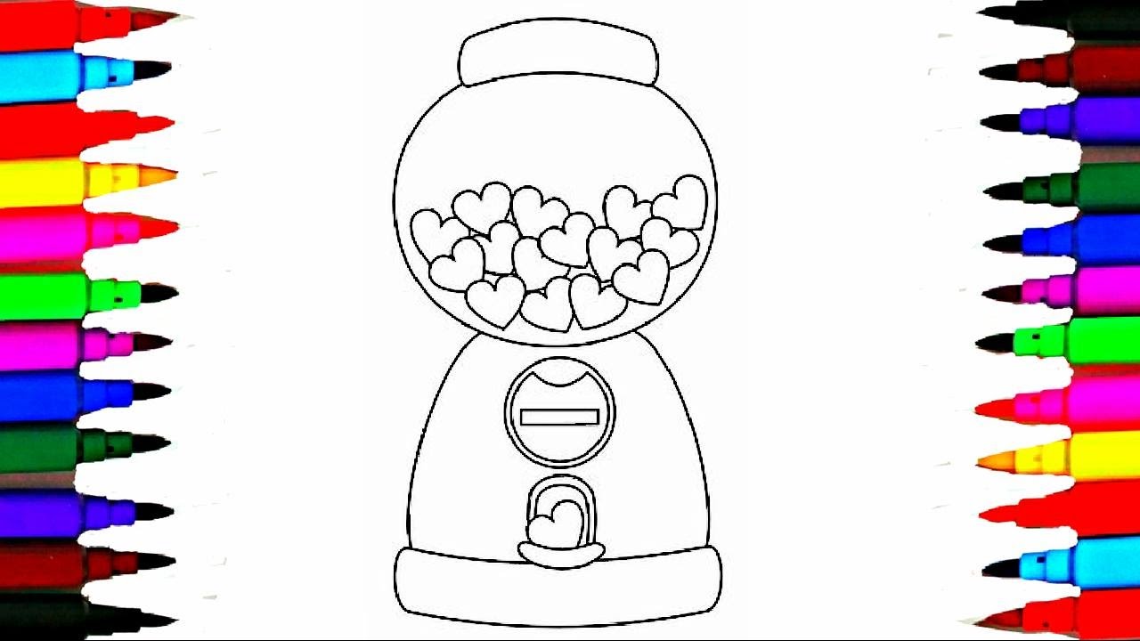 1280x720 Heart Shaped Gumball Machine Coloring Pages L How To Draw Gum