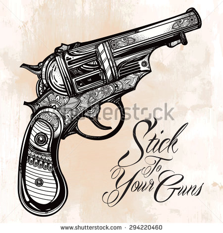450x470 Hand Drawn Retro Gun Revolvers Pistol, Bullets In Vintage Style