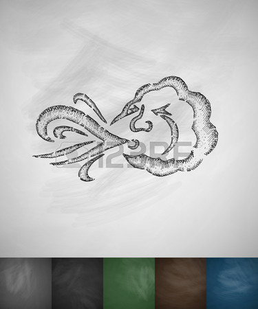 375x450 Tree Blowing In The Wind Icon. Hand Drawn Vector Illustration