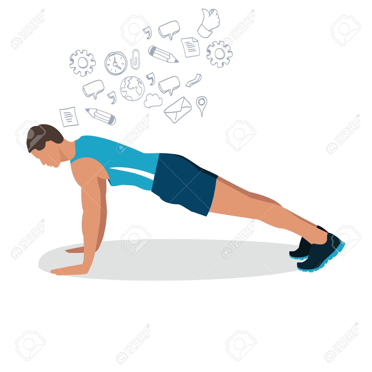 1300x1300 Man Male Push Up Gym Workout Exercise Illustration Flat Drawing