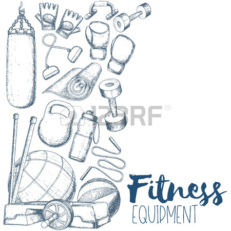 450x450 Set Of Fitness Accessories, Cartoon Illustration Of Gym Equipment