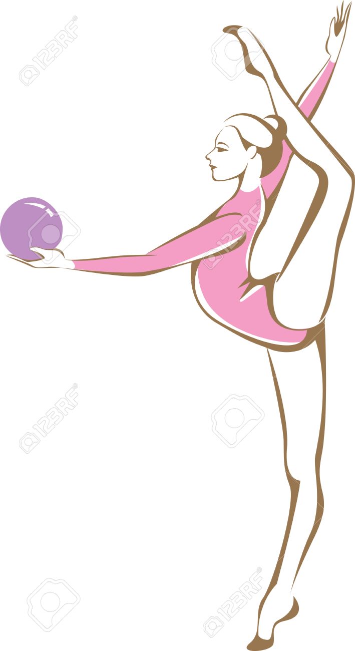 709x1300 Rhytmic Gymnast Holding A Ball Linear Vector Drawing Royalty Free
