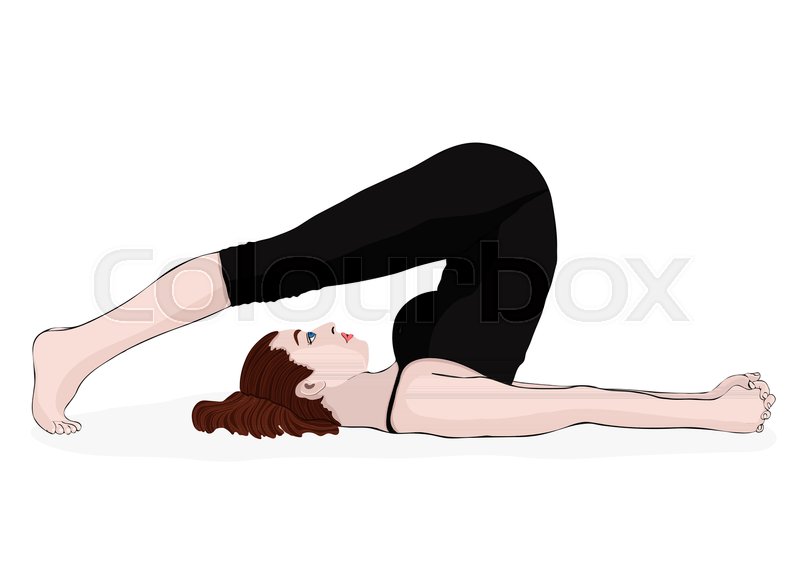 800x567 Yoga, Woman In A Pose Halasana, Vector Multicolored Drawing