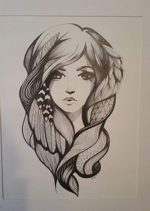 570x801 Gypsy Girl Drawing Modern Abstract Realism Wall Art By Jacob