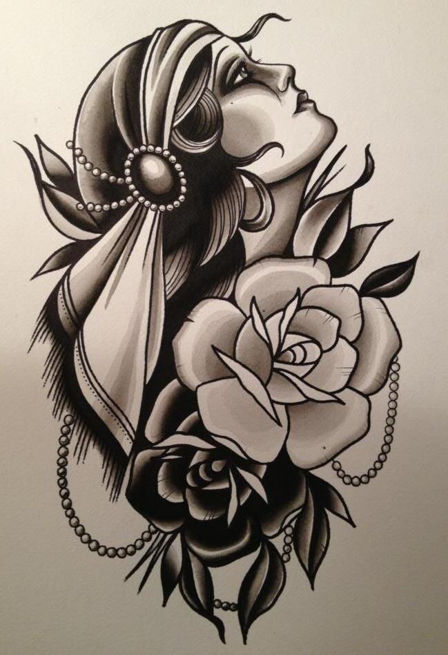 649x948 Traditional Gypsy Girl Sketch. Old School Tattoo'S