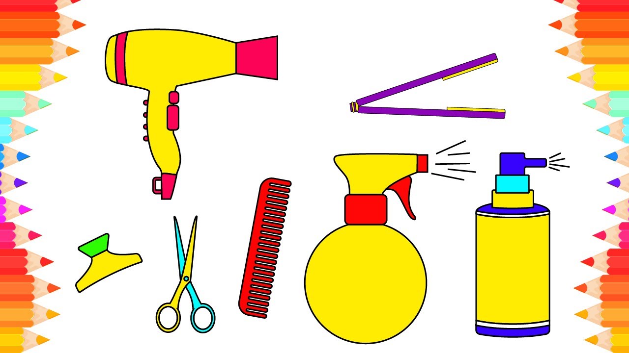 1280x720 How To Draw Easy Accessories For Hair. Coloring Pages Set Barber