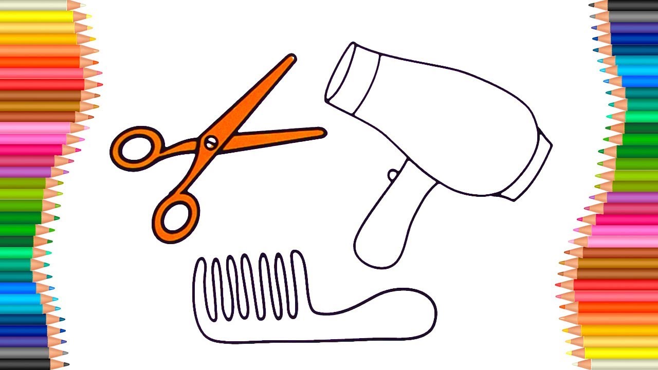 1280x720 How To Draw Hair Accessories Hairdryer, Comb, Scissors Coloring