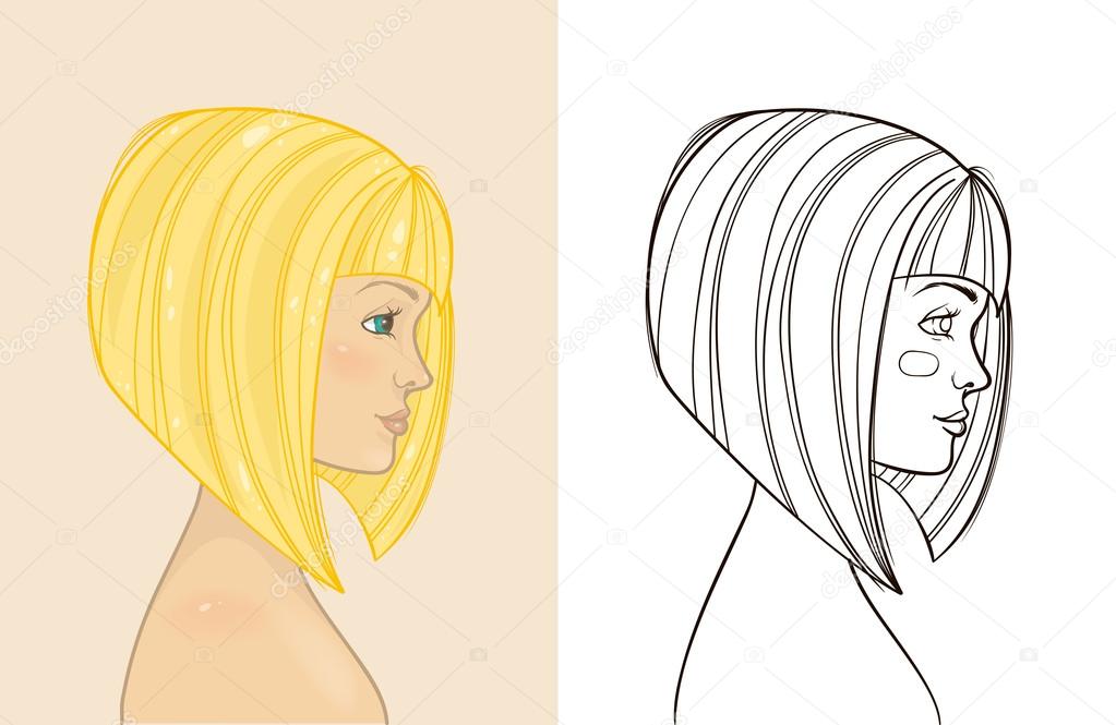 1023x665 Young Beautiful Blonde Girl With Bob Haircut. Hand Drawing Profi