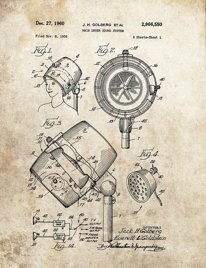 690x900 1960 Hair Dryer Patent Drawing By Dan Sproul