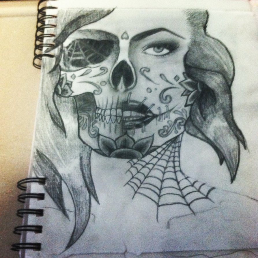 Half Face Half Skull Drawing at GetDrawings | Free download