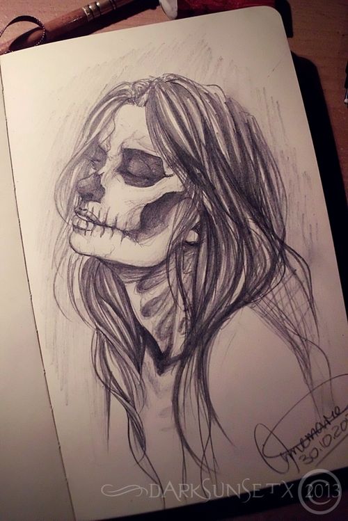 500x749 Art, Bones, Drawing, Girl, Halloween, Horror, Love, Mask, Paper