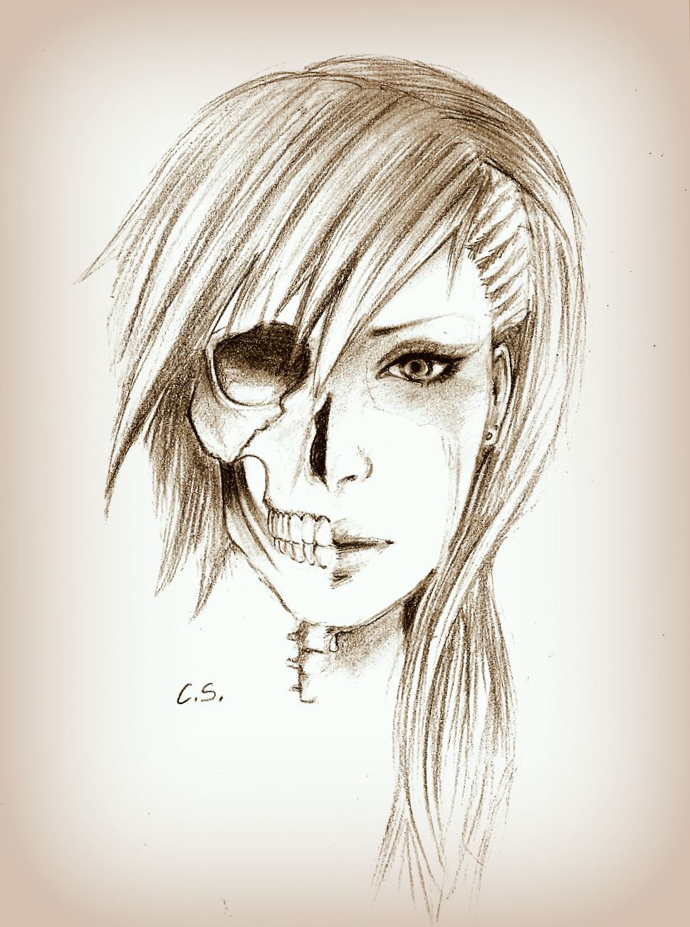 969x1302 Half Skull Face By ~cate397 On Sketching