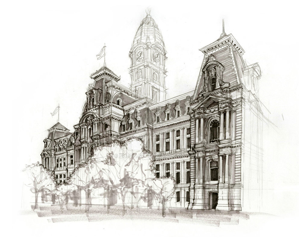 993x804 Philadelphia City Hall Sketch By Cueqq