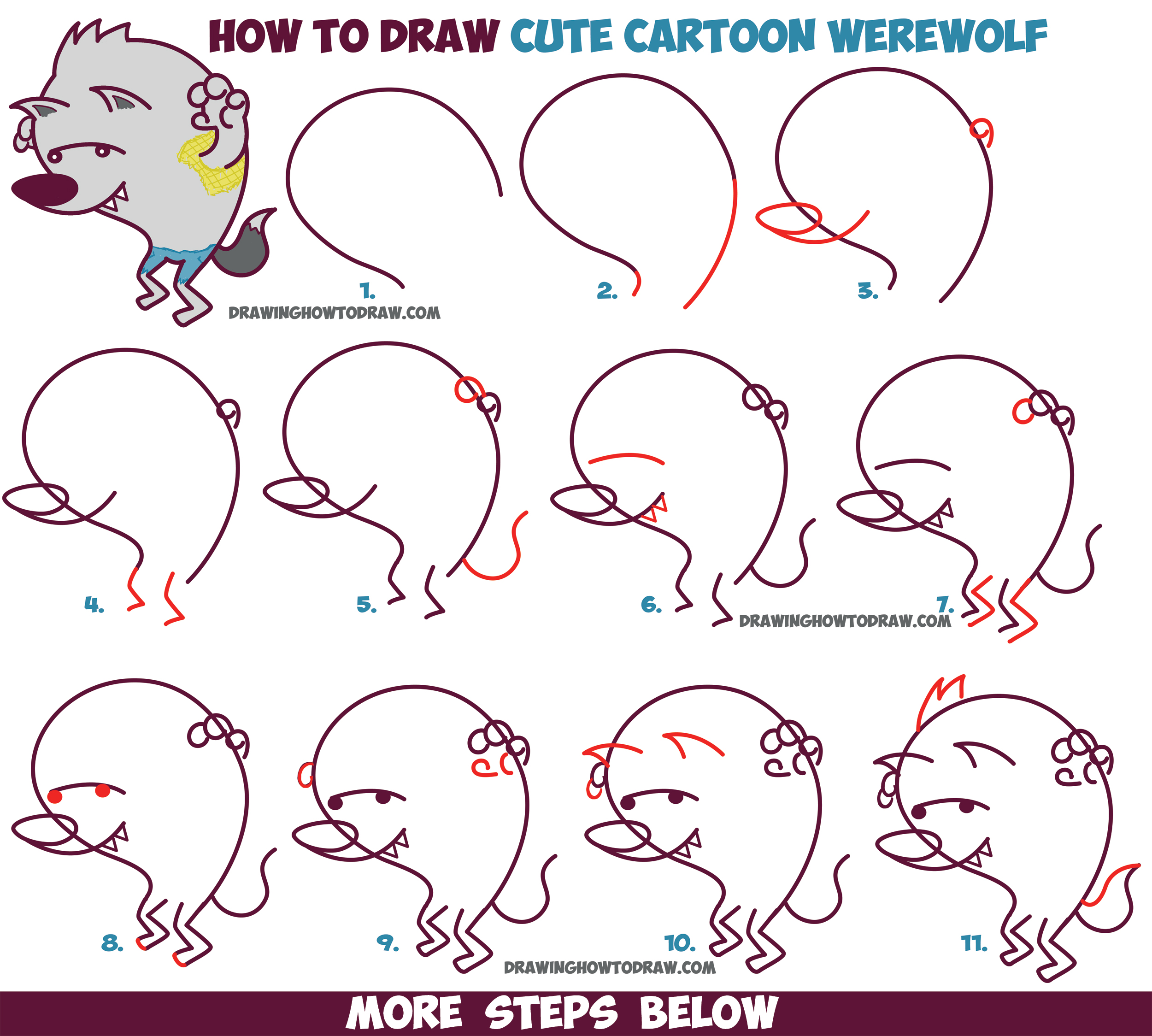 2500x2248 How To Draw A Cute Cartooon Werewolf For Halloween