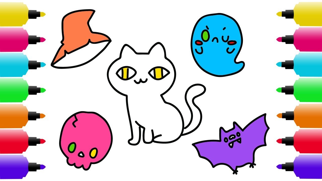 1280x720 Halloween Drawing, Coloring Pages For Kids How To Draw Cat
