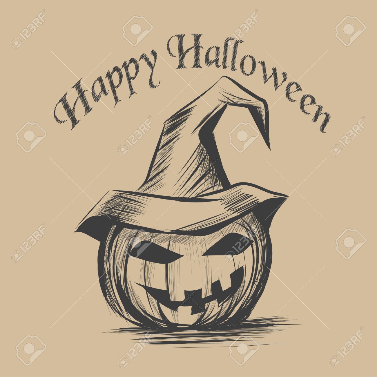 1300x1300 Halloween Pumpkin. Realistic Hand Draw Sketch Royalty Free