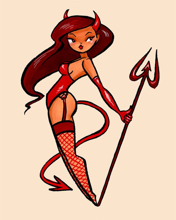 570x712 Latina Pin Up Devil Girl Original Halloween Drawing Latina