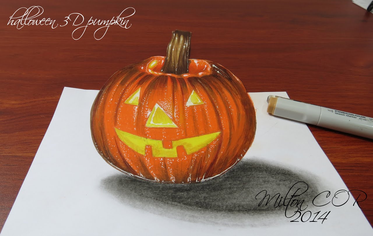 1280x812 How To Draw A 3d Halloween Pumpkin