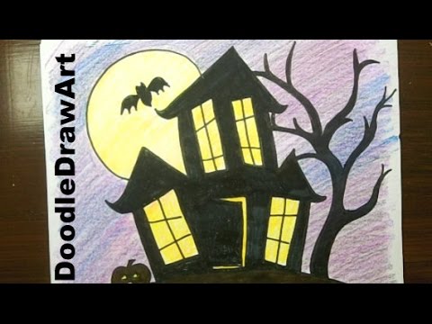 480x360 Drawing How To Draw A Haunted House, Step By Step