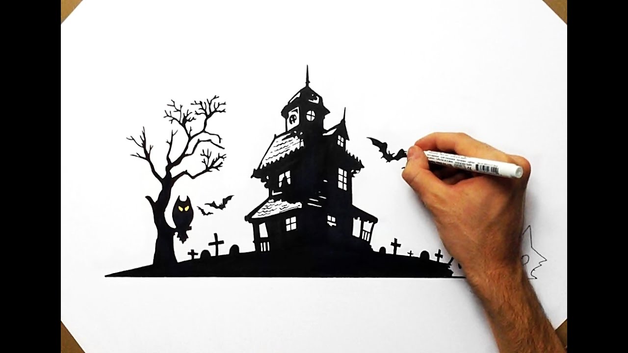 1280x720 How To Draw A Haunted House Halloween