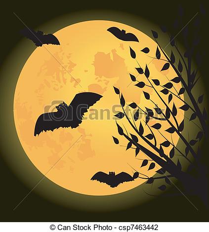 423x470 Bats And A Full Halloween Moon Vector Illustration