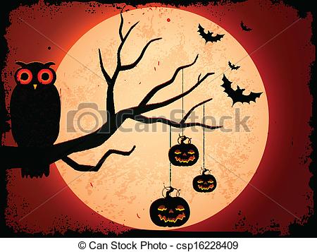 450x357 Vector Illustration Of Owl Sitting On Tree In Halloween Vector