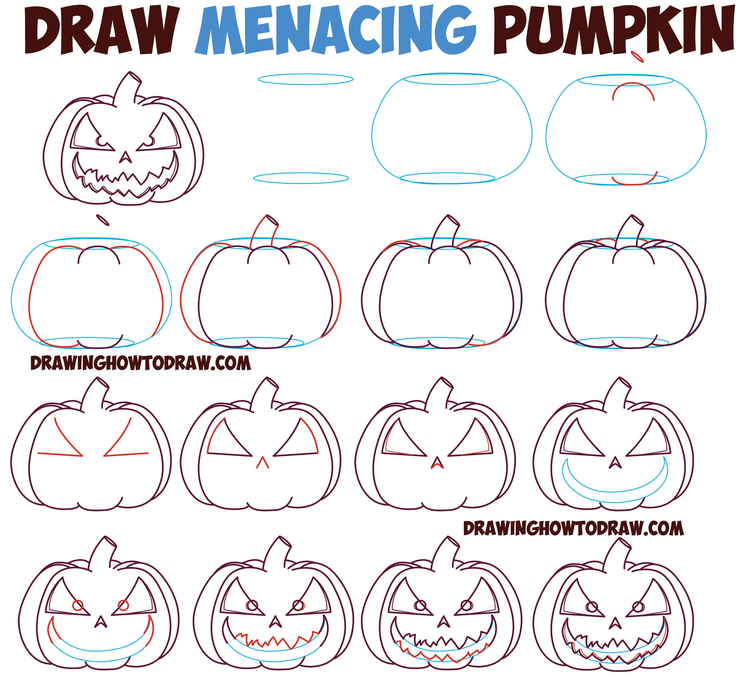 2501x2241 How To Draw Cartoon Pumpkin Jack O'Lantern Evil, Angry, Creepy