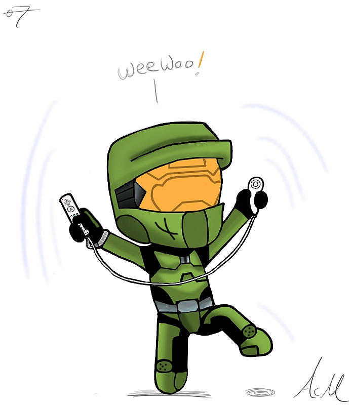 689x800 Master Chief Playing Wii By Saxche