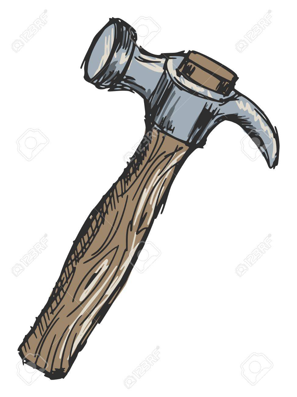 974x1300 Sketch, Doodle, Hand Drawn Illustration Of Hammer Royalty Free