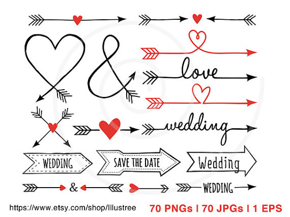 570x428 Wedding Clip Art, 70 Hand Drawn Arrows, Digital Clipart Set, Clip