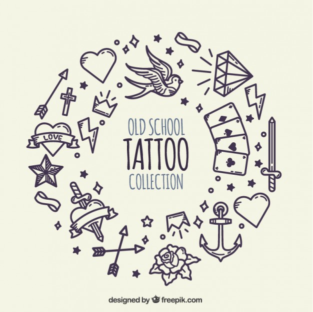 626x625 Wreath Made Of Hand Drawn Tattoos Background Vector Free Download