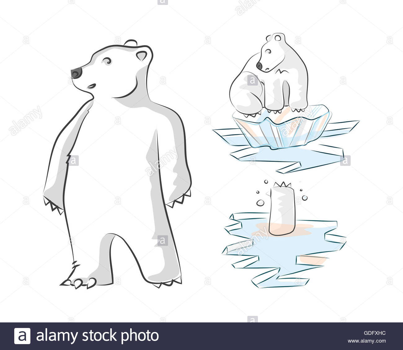 1300x1129 Hand Drawn Illustration And Drawing Of A Polar Bear On Melting Ice