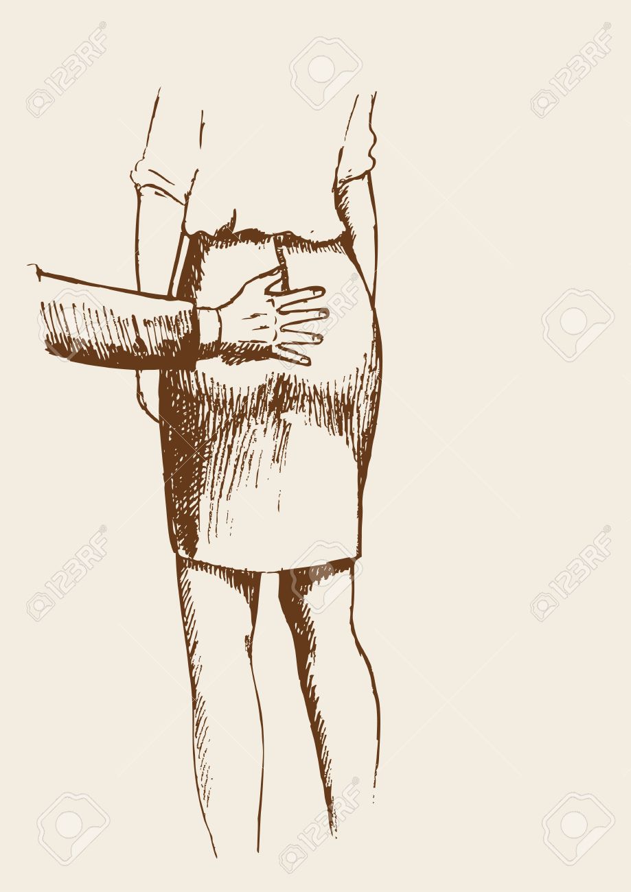 919x1300 Sketch Illustration Of A Male Hand Grabbing A Female Buttocks
