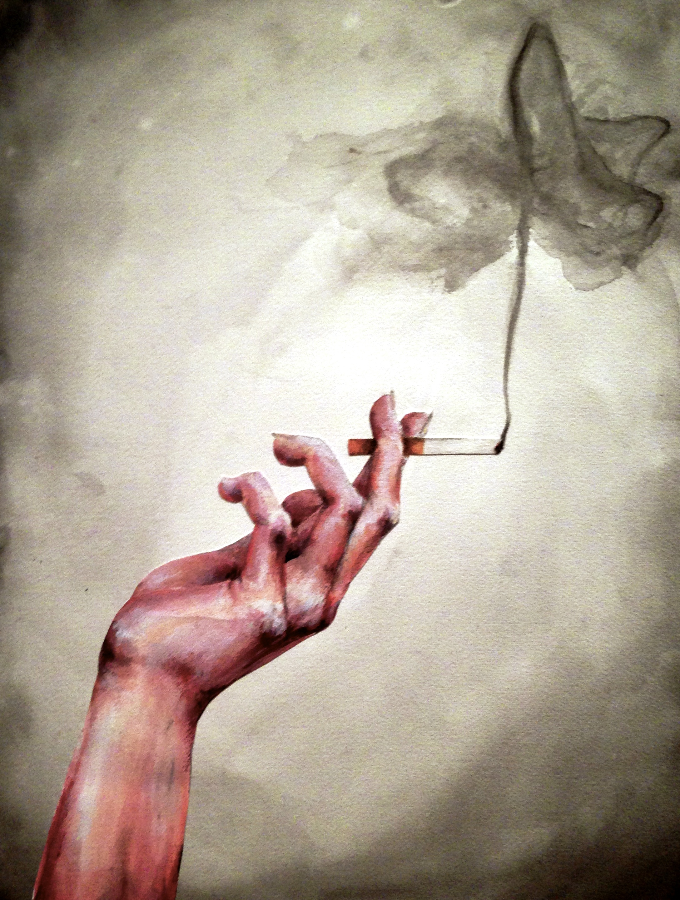 2177x2881 Hand Holding Cigarette In Watercolor Progression