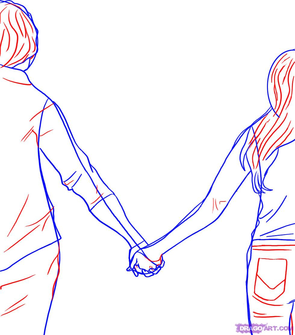 980x1114 How To Draw People Holding Hands Holding Hands Drawing Stepstep