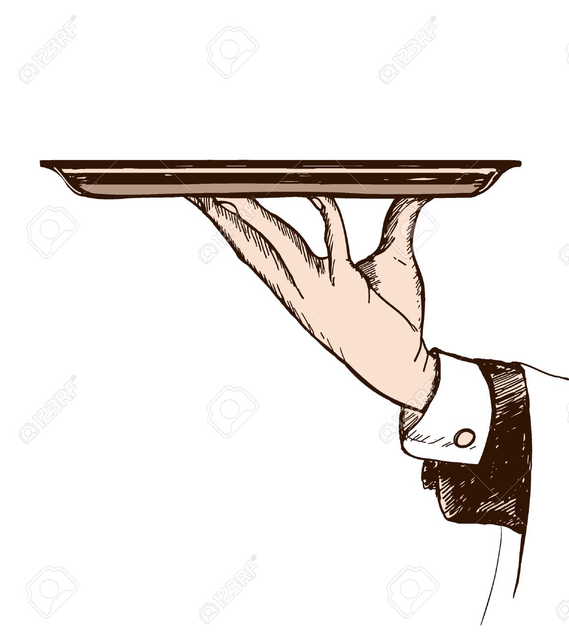 1161x1300 Hand Drawn Illustration Of Waiters Hand Holding A Tray Royalty