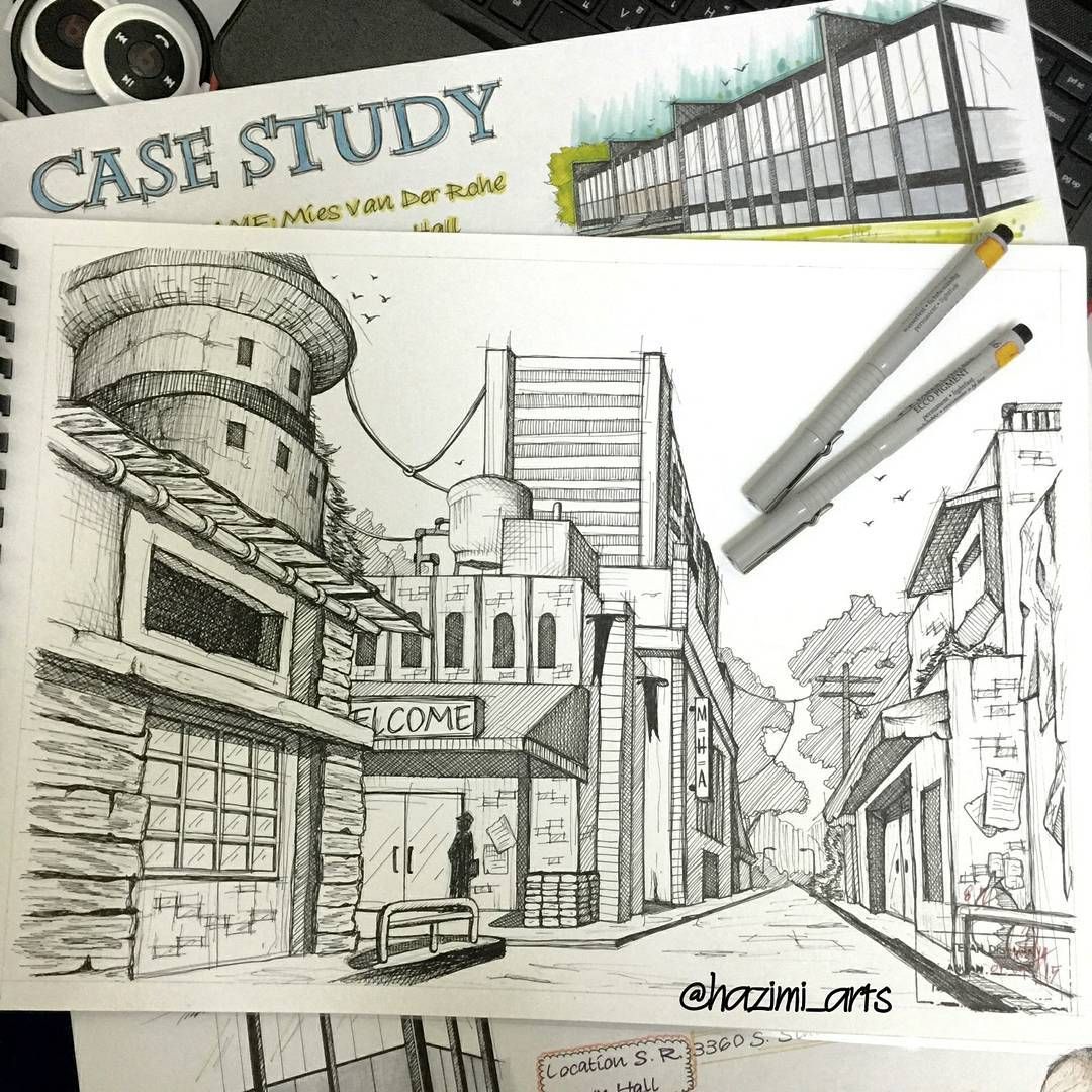 1080x1080 Architecture Graphic One Point Perspective Free Hand Drawing