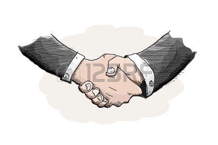450x300 Stick Figure Handshaking, A Hand Drawn Vector Doodle Illustration
