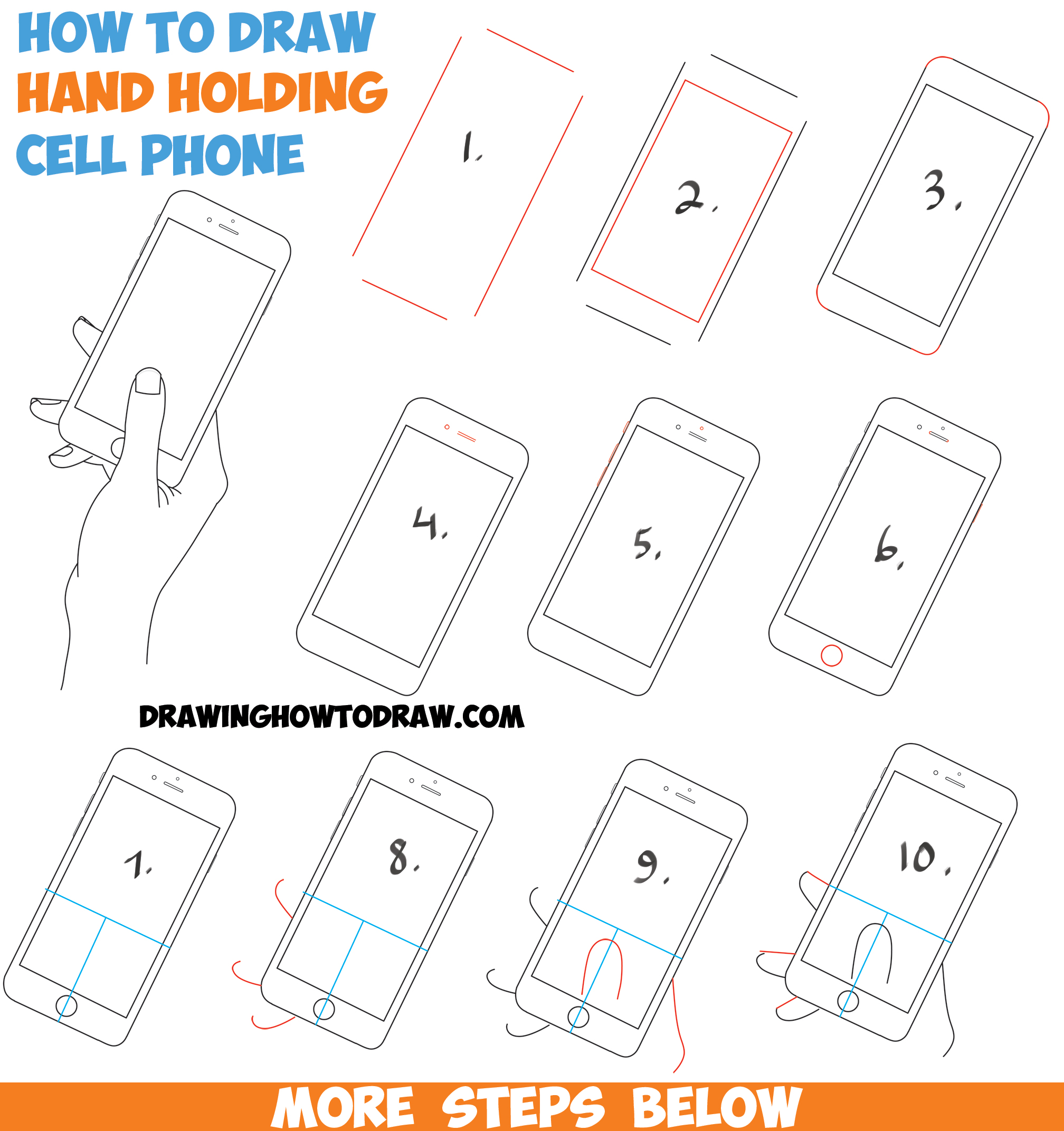 2016x2143 How To Draw A Hand Holding A Cell Phone Iphone In Easy Step By