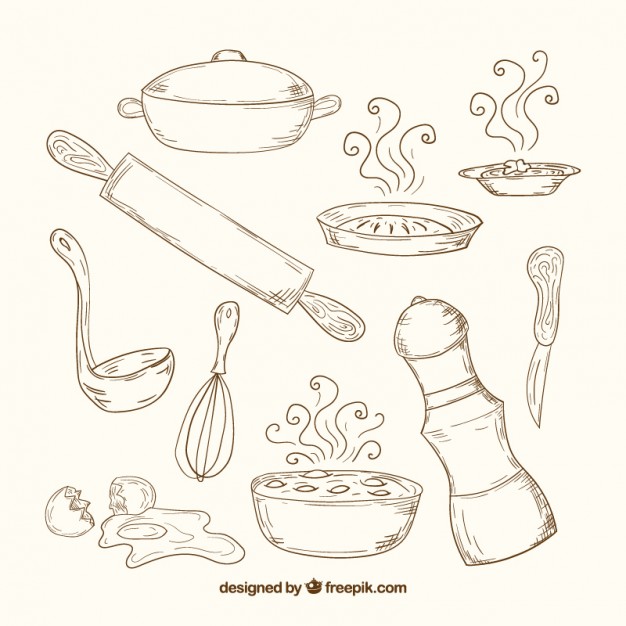 626x626 Hand Drawn Kitchen Tools In Retro Style Vector Free Download