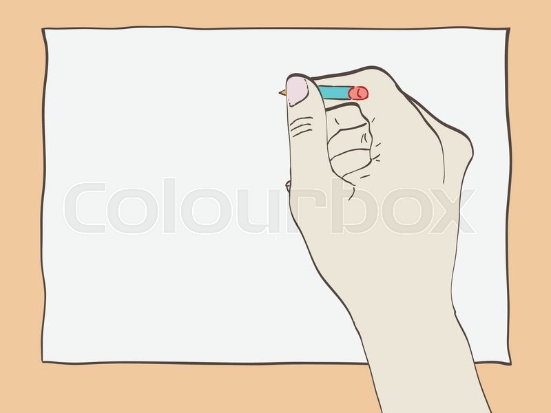 800x600 Hand With Pencil With Eraser Drawing On Sheet Of Paper. Eps 10