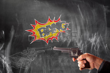 450x300 View Of Hand Drawing Of Handguns Vs Real Handgun On Blackboard