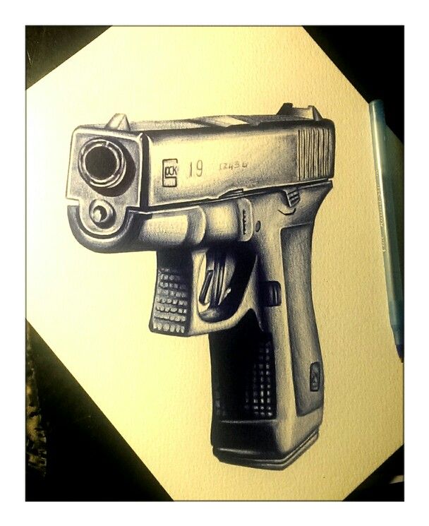 608x745 Pen Drawing Art Glock, Gun, Firearm, Guns,