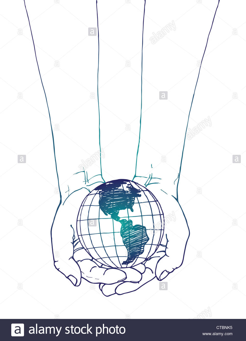 1004x1390 Line Drawing Of Hands Holding The Earth Stock Photo 49430953