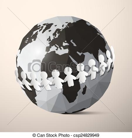 450x470 Paper People Holding Hands Around Globe