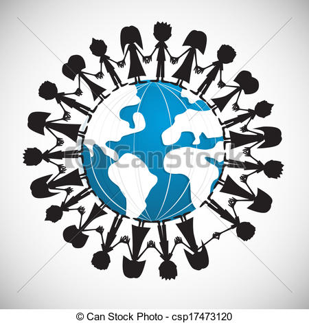 450x470 People Holding Hands Around Globe Vector Illustration