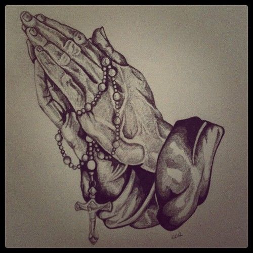 500x500 Praying Hands With Rosary Drawing