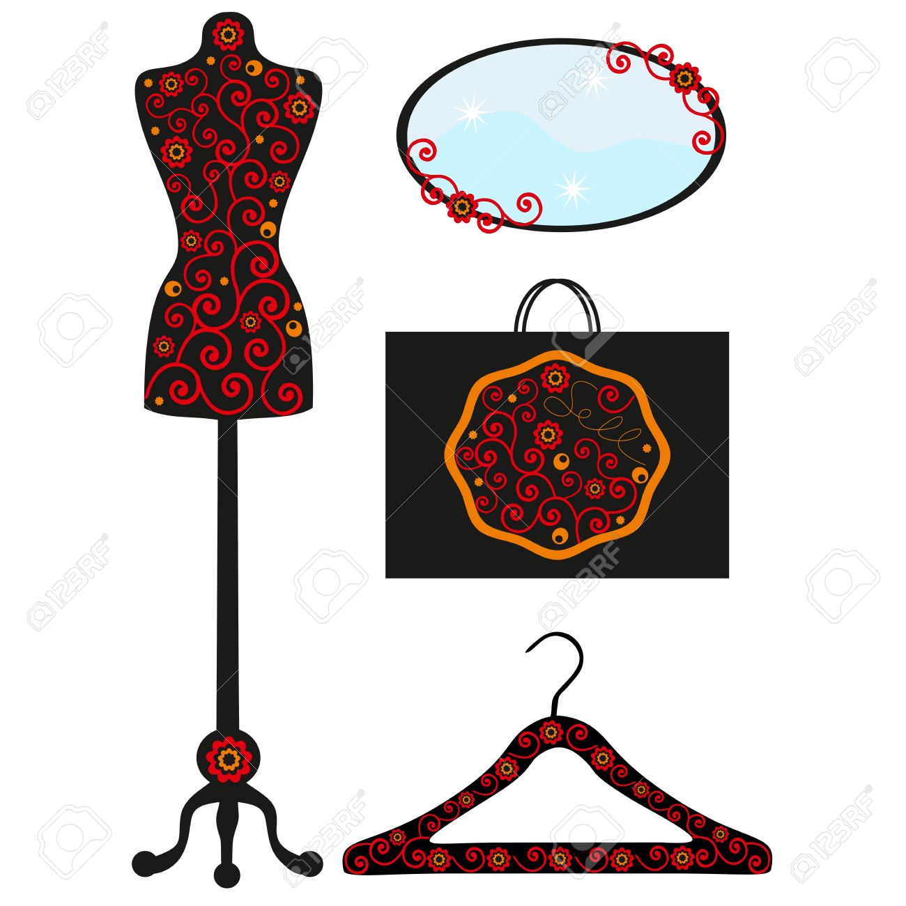 1300x1300 Dummy In Flowers, Hanger With Drawing, Vector Illustration,