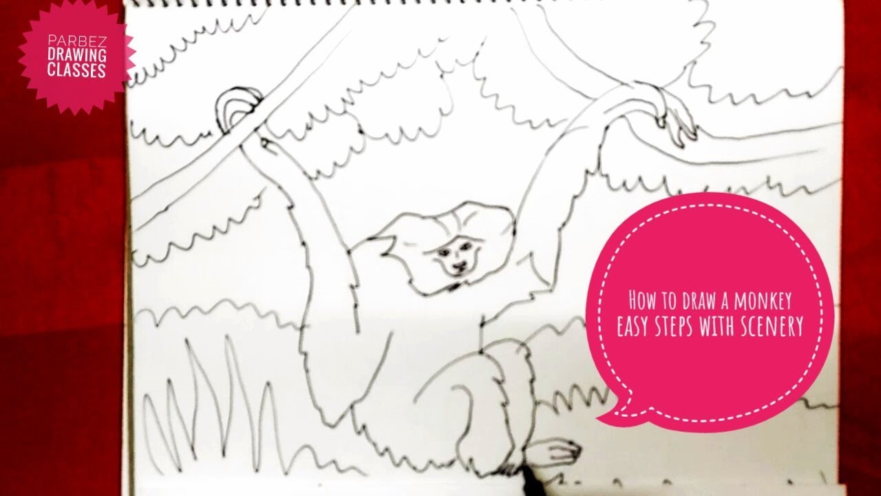 1280x720 How To Draw A Monkey Hanging On A Branch
