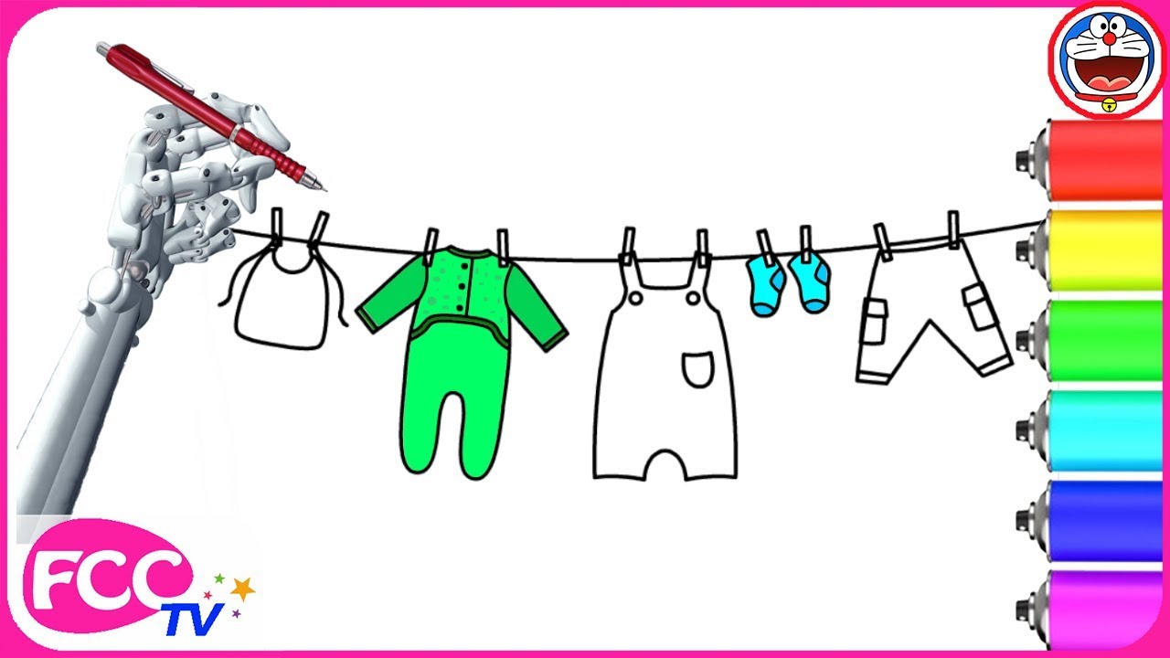 1280x720 How To Draw Baby Clothes Hanging On A Rope Drawing For Kid How